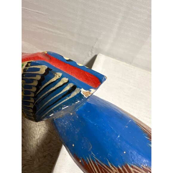 Hand Carved Wooden Parrot 12" Tall Philippines Vintage Garden Tropical - Picture 11 of 14